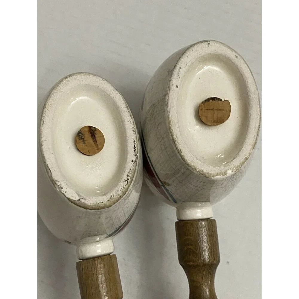 Tomahawk Style Watermelon Salt Pepper Shakers Ceramic‎ Long Wood Handles Japan
